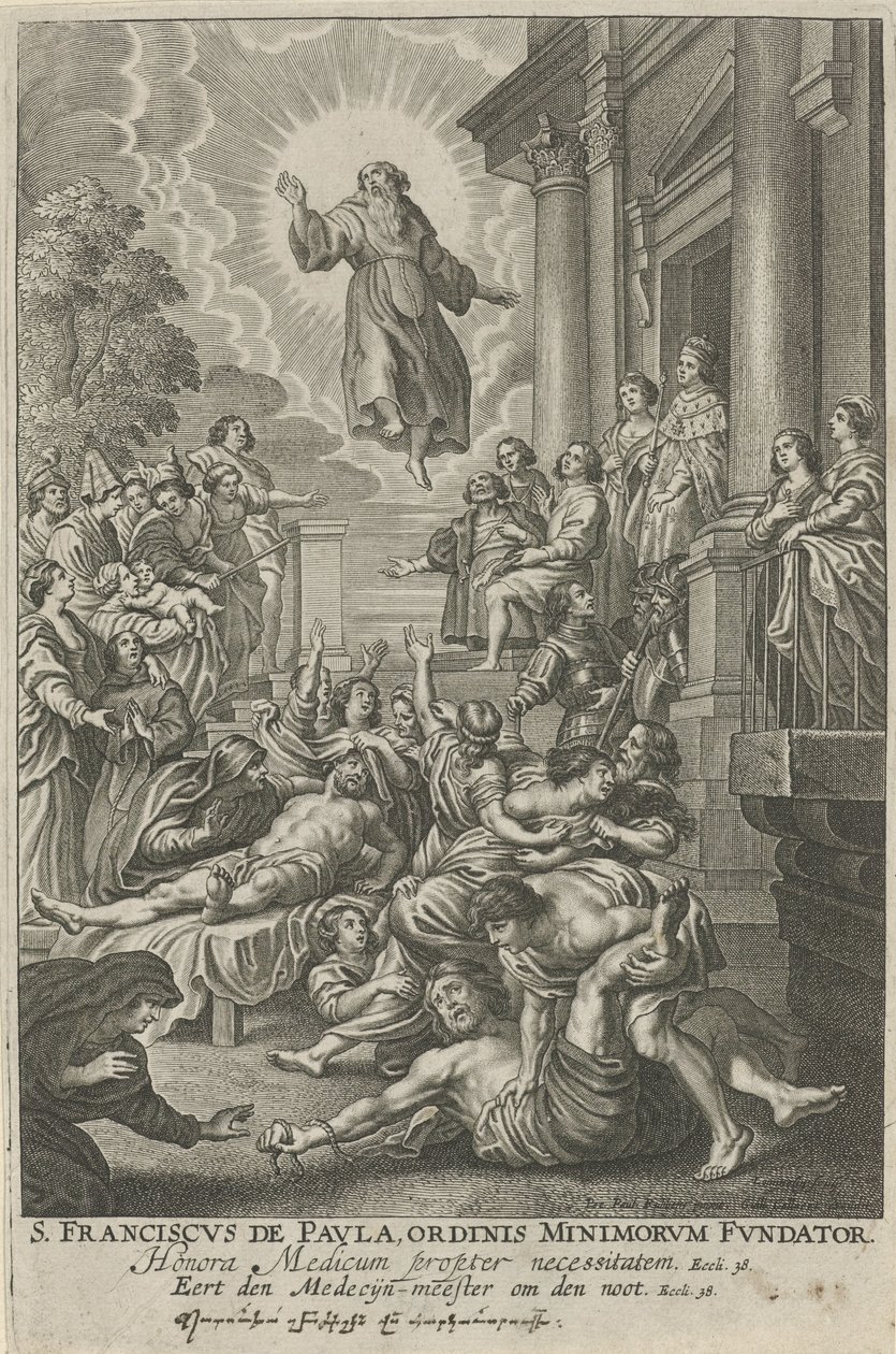 H. Franciscus van Paola geneest de zieken St. Francis de Paula, grundare av Mindreorden (titel på objekt) av Adriaen Lommelin