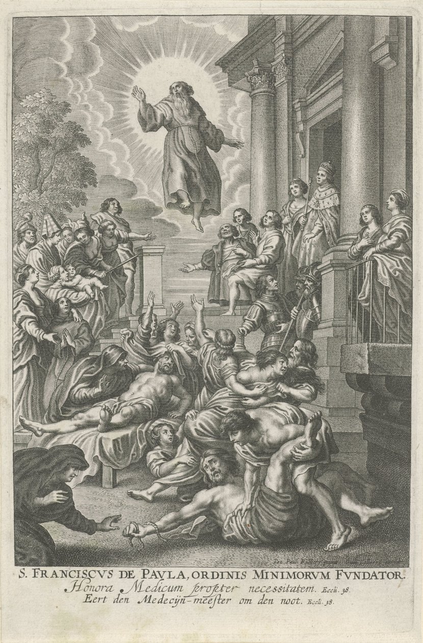 H. Franciscus van Paola geneest de zieken St. Francis de Paula, grundare av Mindreorden (titel på objekt) av Adriaen Lommelin