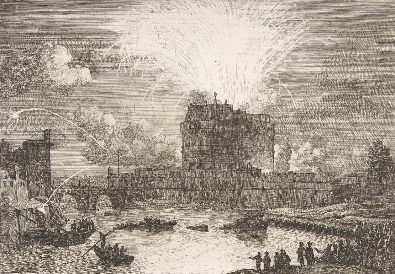 Fyrverkerier i Rom över Castel Sant
