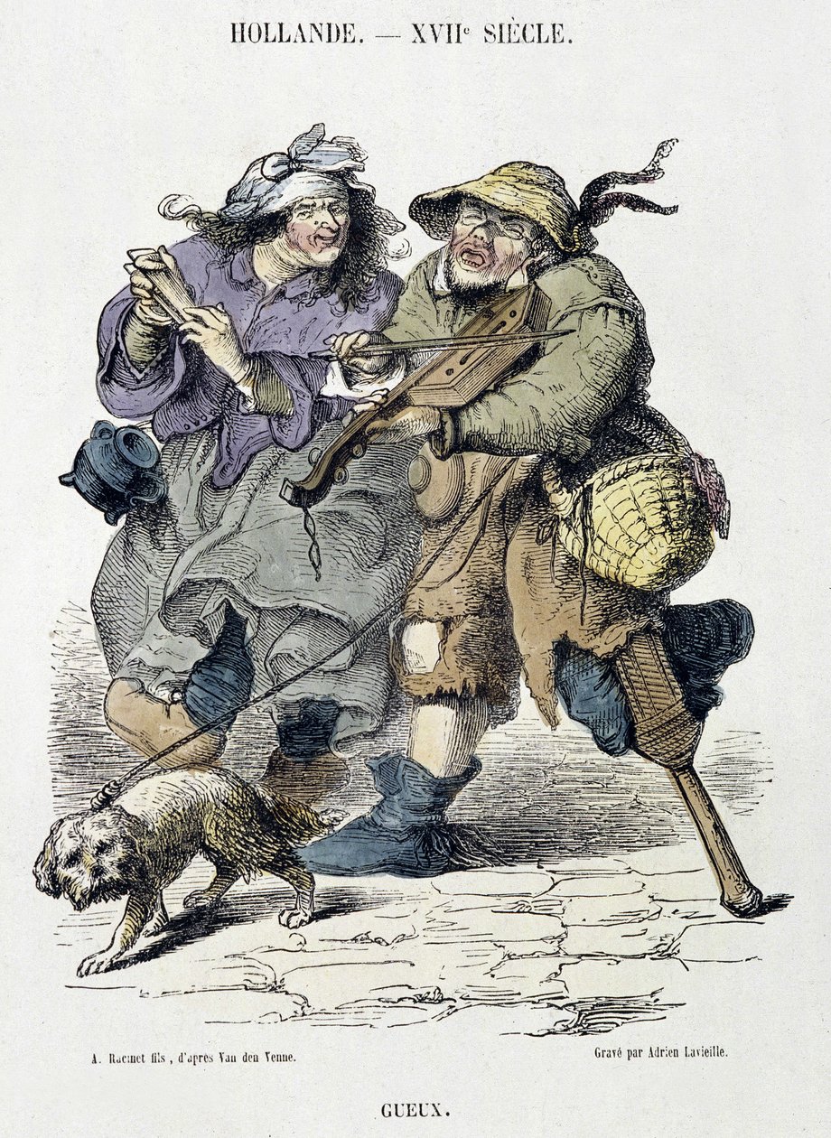 Gueux spelar gatumusik, Holland, XVII-talet. av Adriaen Pietersz van de (after) Venne