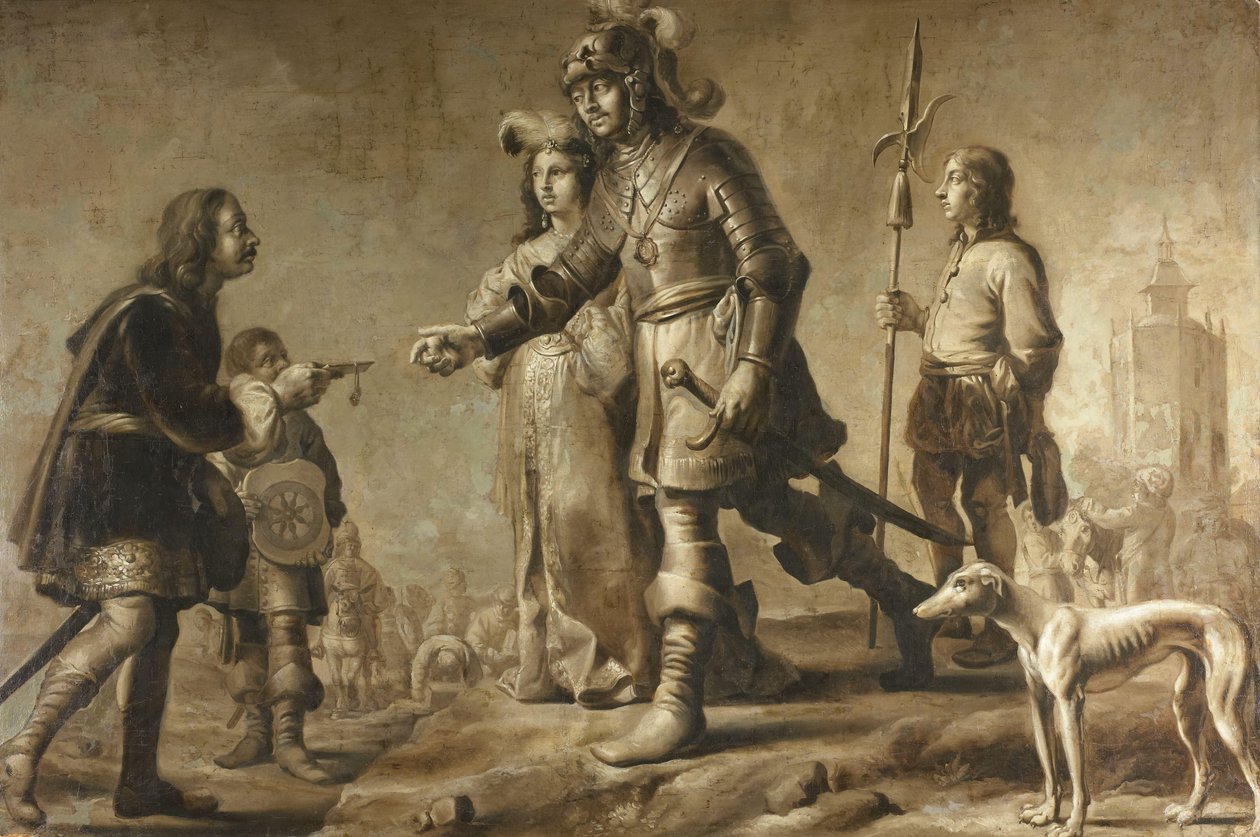 Boudewijn van Heusden (?-870) och hans fru Sophia tar emot hyllning från kung Edmunds legat, ca. 1626 av Adriaen Pietersz van de Venne (manner of)