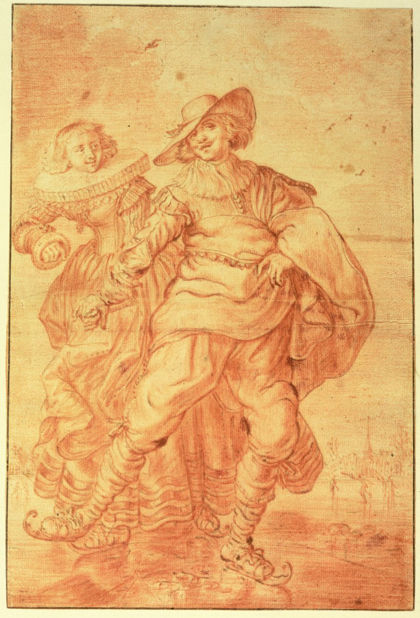 A Lady and Gentleman Skating on Ice, c.1625 (röd krita på papper) av Adriaen Pietersz van de Venne