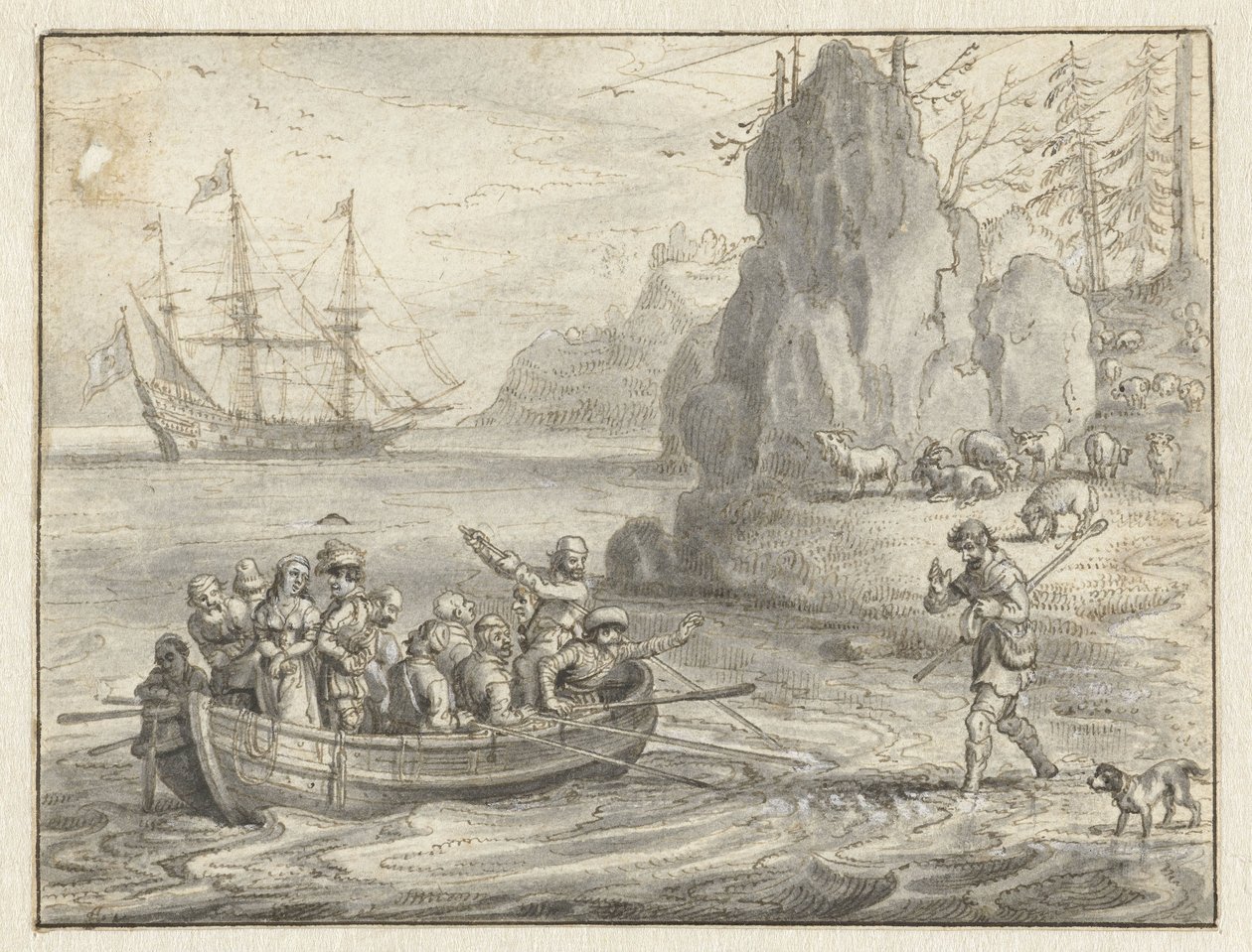 Celadon ber pirater att ta honom tillsammans med hans bortförda fru, Galatea av Adriaen Pietersz van de Venne