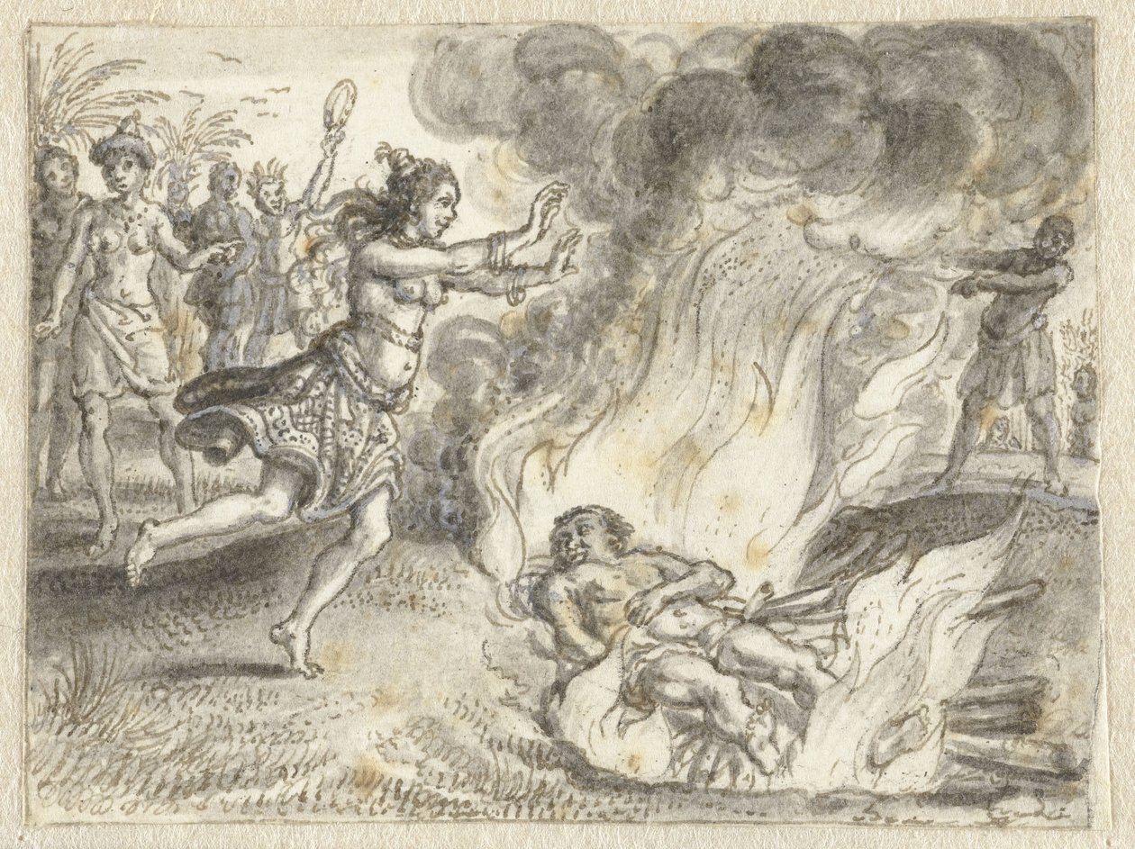 Kremering som praktiseras av människor i ett fjärran land av Adriaen Pietersz van de Venne