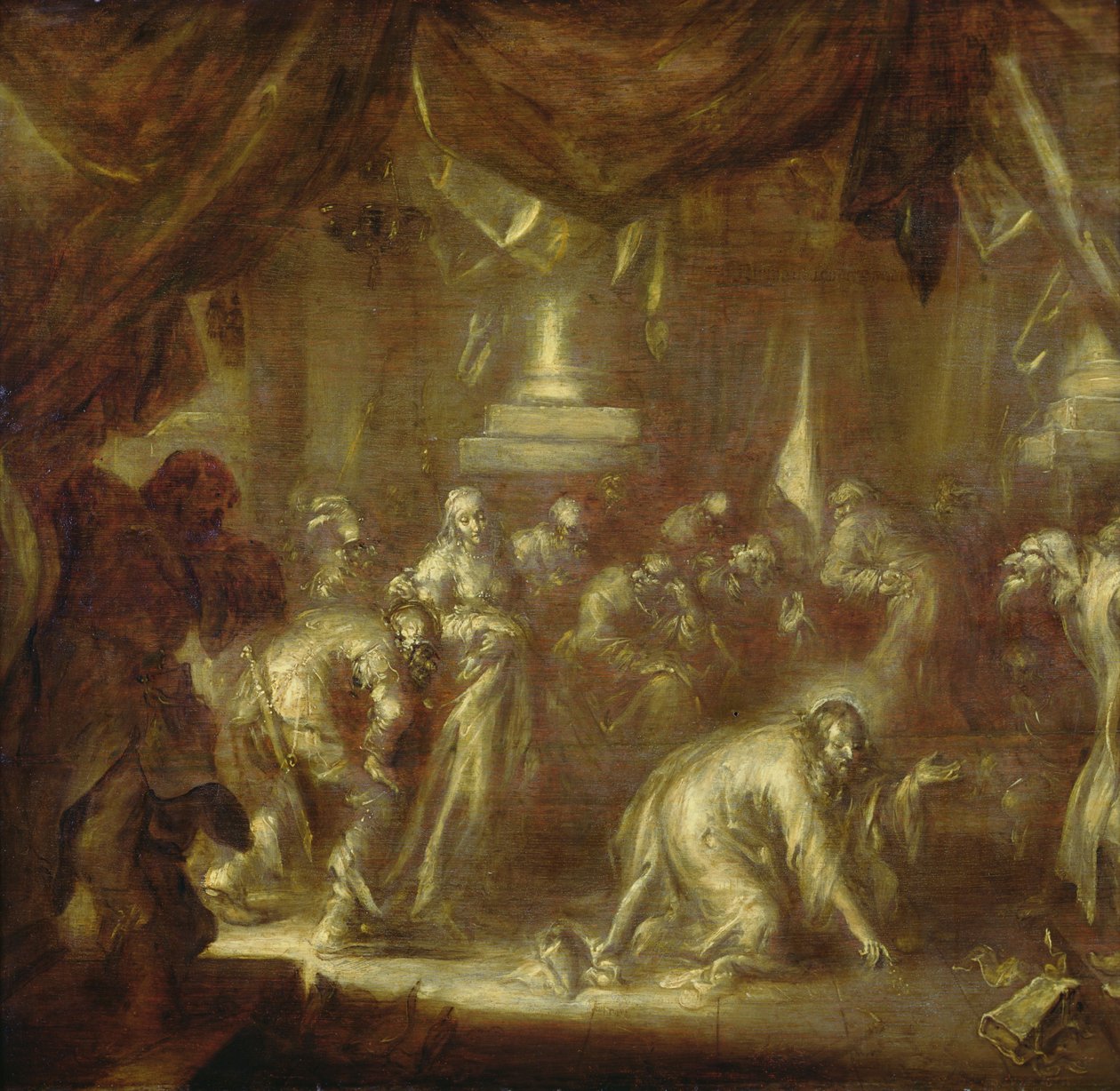 Jesus och äktenskapsbrytaren (grisaille på trä) av Adriaen Pietersz van de Venne