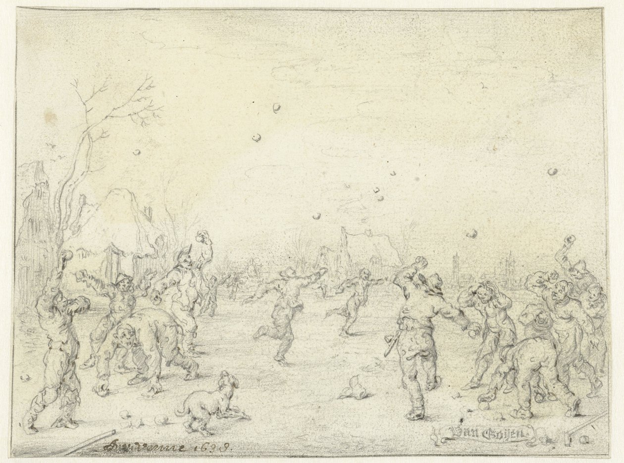 Män och pojkar som kastar snöbollar av Adriaen Pietersz van de Venne