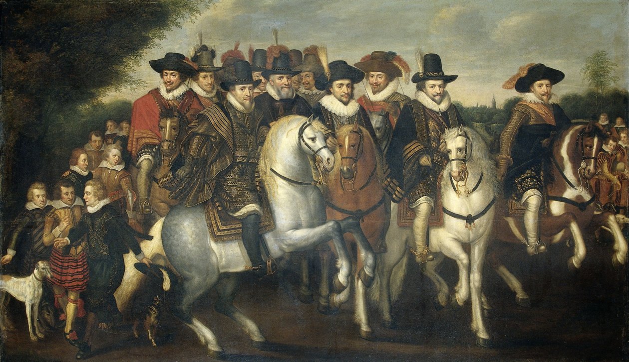 Prins Maurice åtföljd av sina två bröder, Fredrik V, kurfurst Pfalz och grevar av Nassau till häst, ca 1625 av Adriaen Pietersz van de Venne