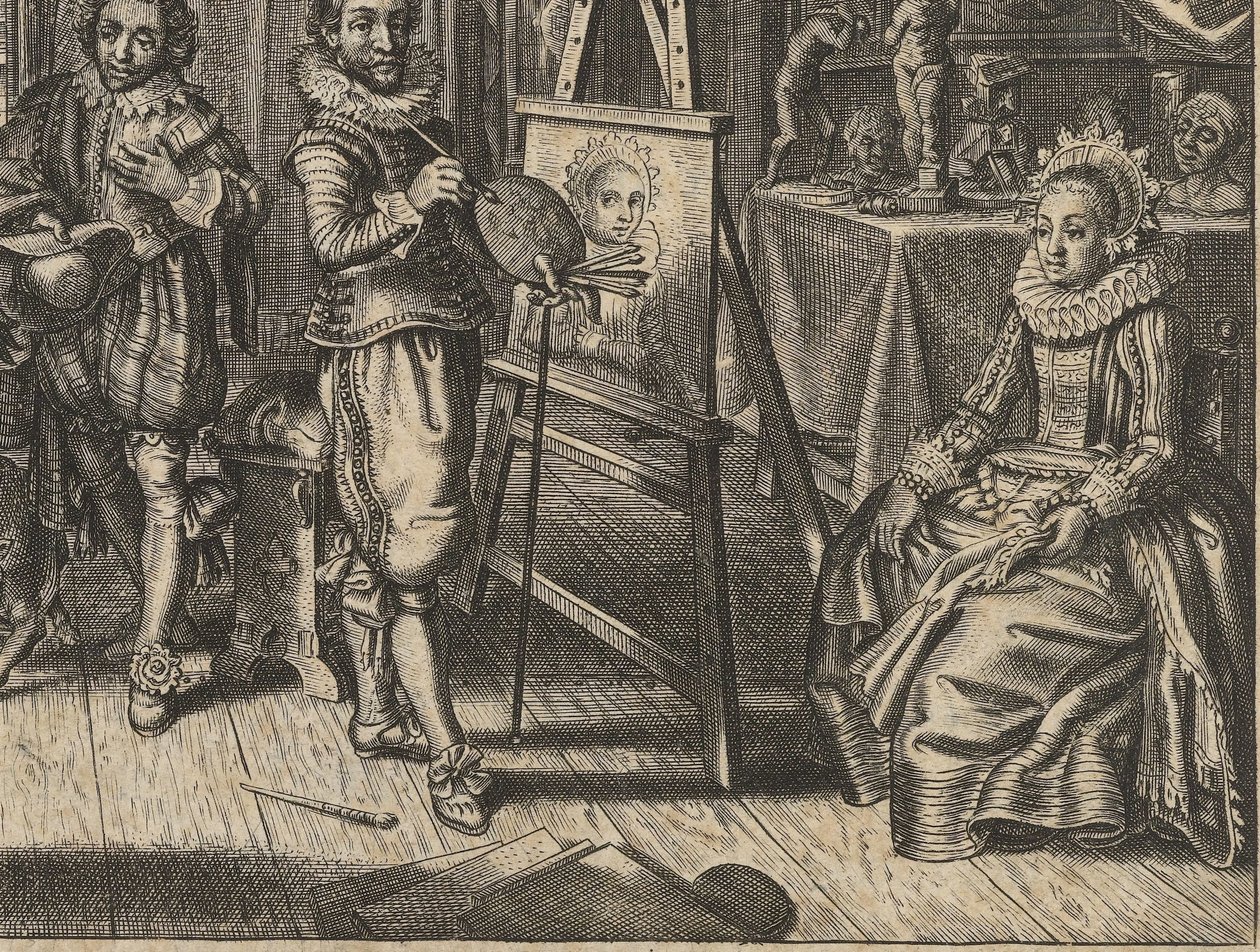 Målare och kvinnlig modell i studio Houwelyck (serietitel) av Adriaen Pietersz van de Venne
