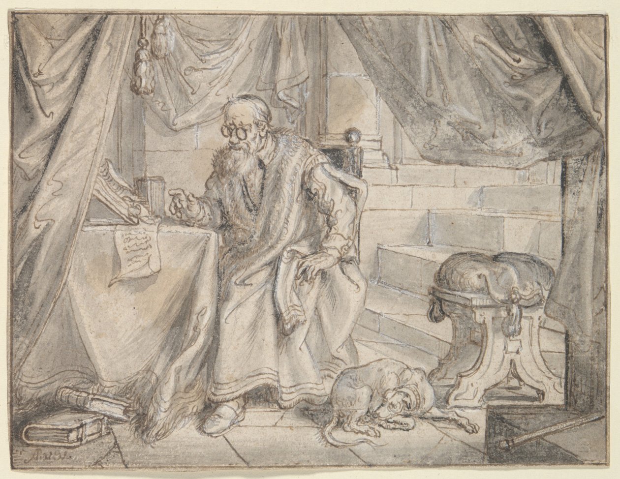 Studie till "Mannen med glasögon talar" av Adriaen Pietersz van de Venne
