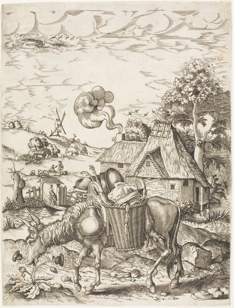 Åsnan laddad med mat, från Emblematic Figures of Animals av Adriaen Pietersz. van de Venne