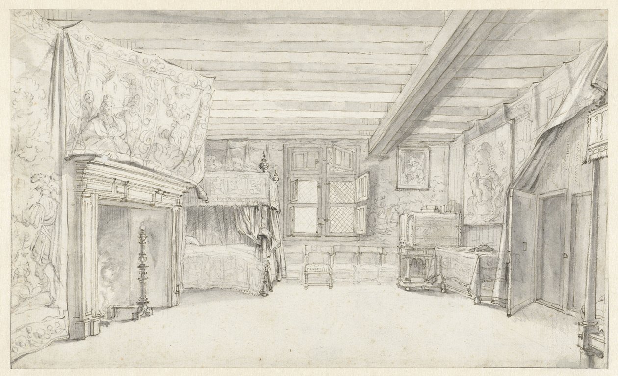 Utsikt över en rikt utsedd kammare med en himmelssäng av Adriaen Pietersz van de Venne
