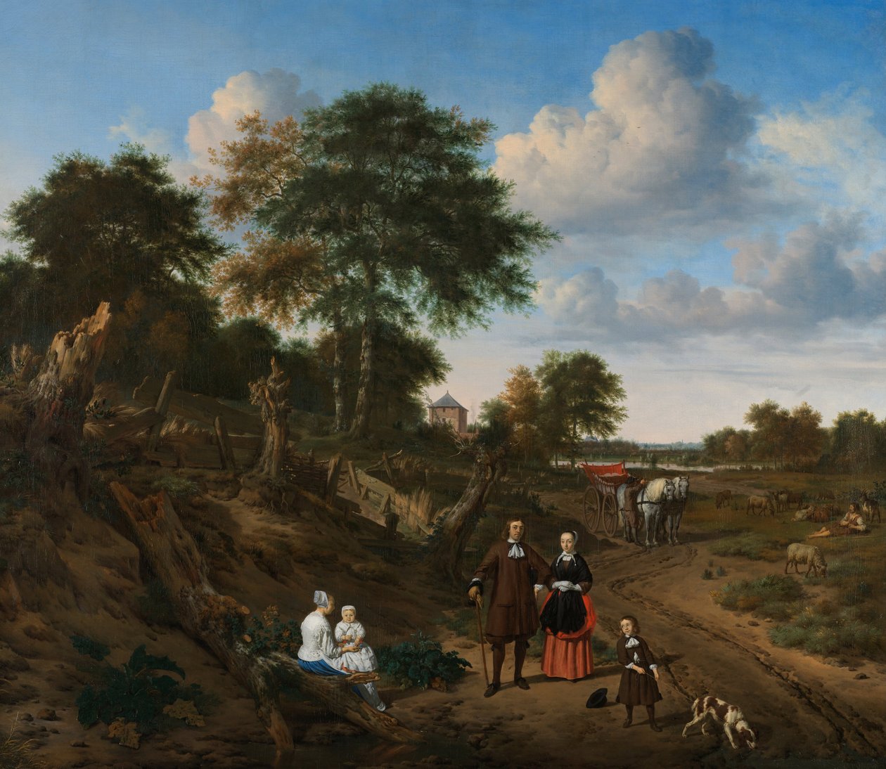 Porträtt av ett par med två barn och en sköterska i ett landskap, 1667 av Adriaen Velde van de