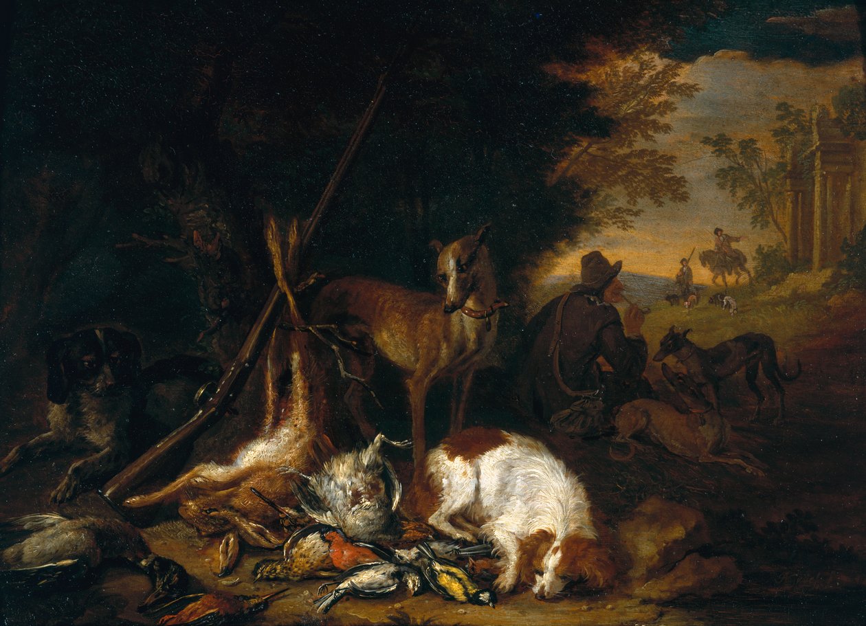 En jägare med sina hundar av Adriaen de Gryef