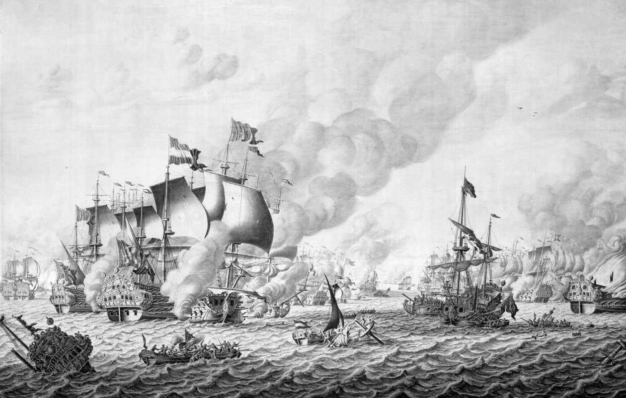 Slaget ved La Hogue (Barfleur), 19-24 maj 1692 (grisaille på panel) sverige av Adriaen van Salm