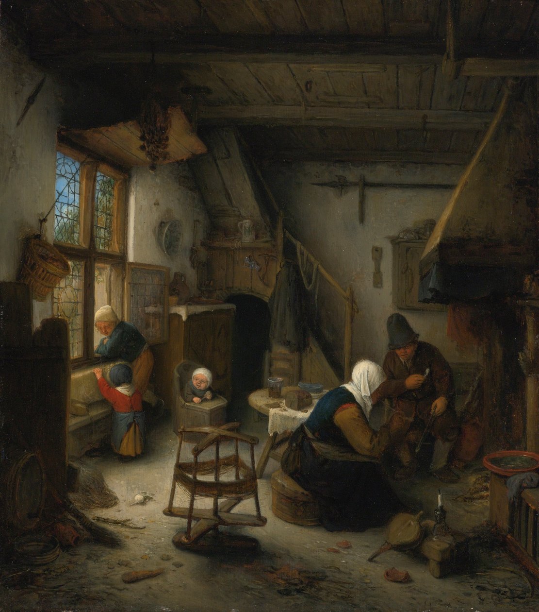 En bondefamilj i en stuga efter en måltid av Adriaen van Ostade
