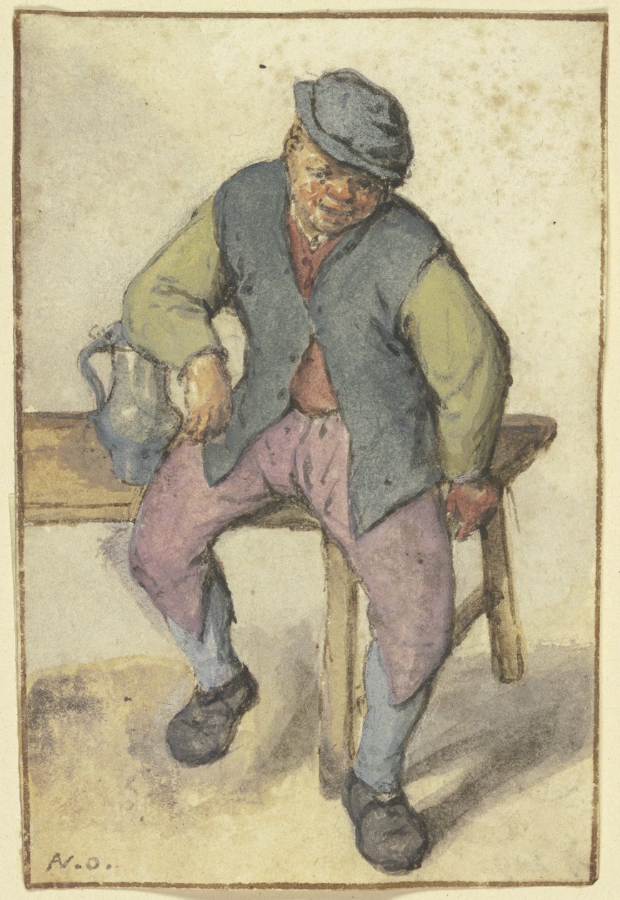 Bonde sittande på ett bord av Adriaen van Ostade
