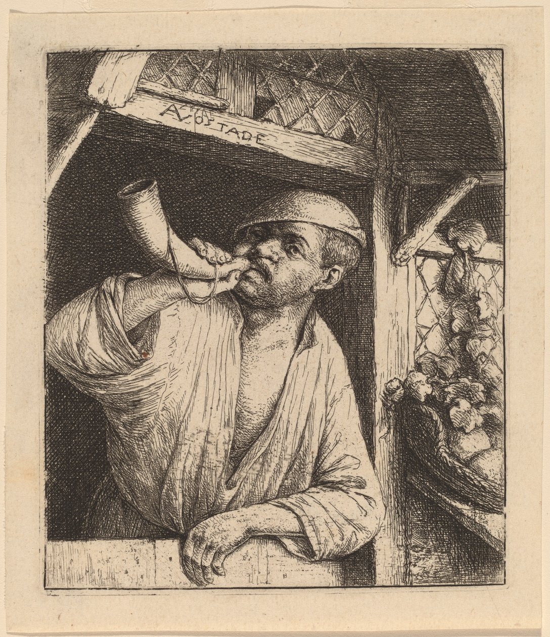 Baker låter sitt horn av Adriaen van Ostade