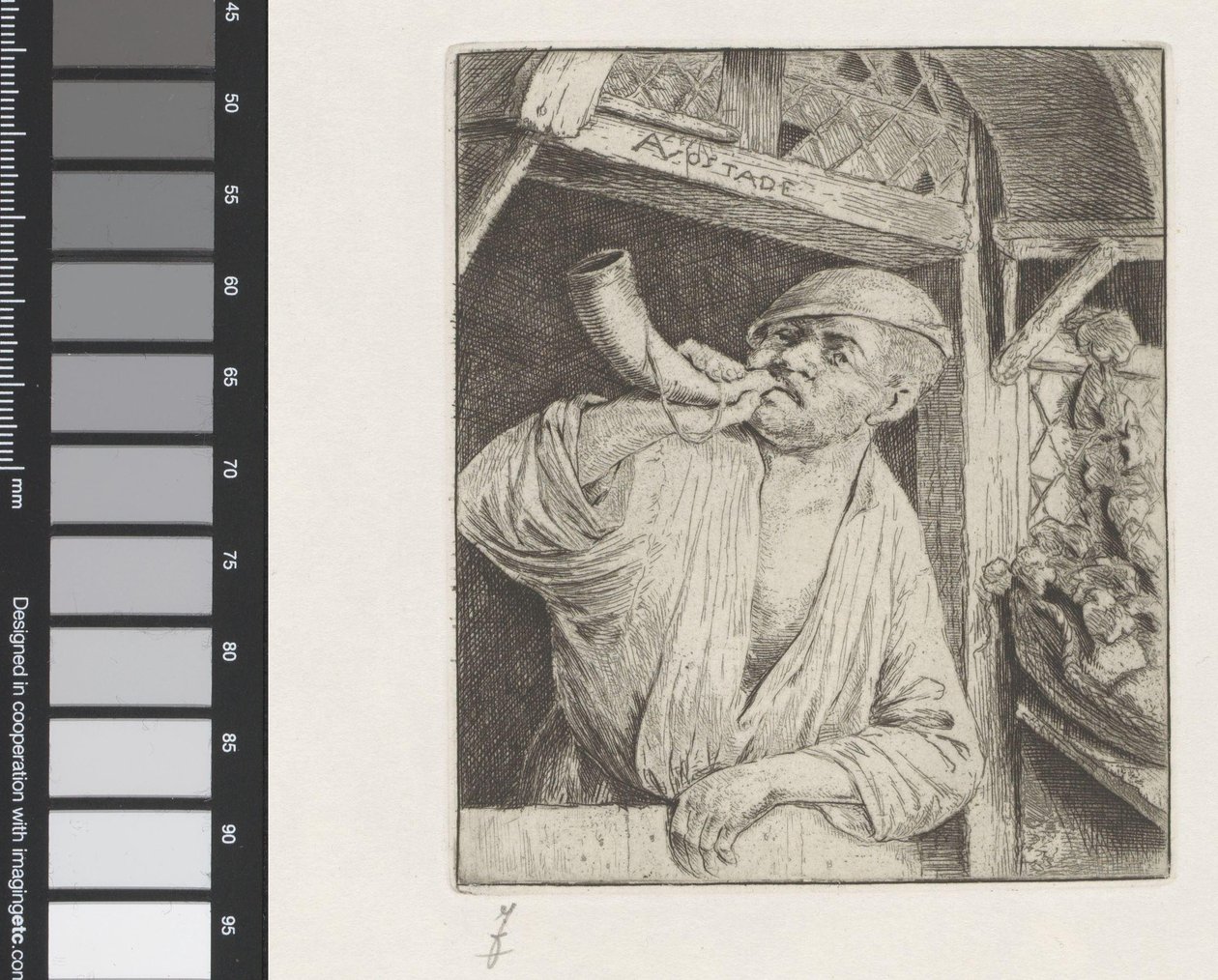 Baker blåser i ett horn av Adriaen van Ostade