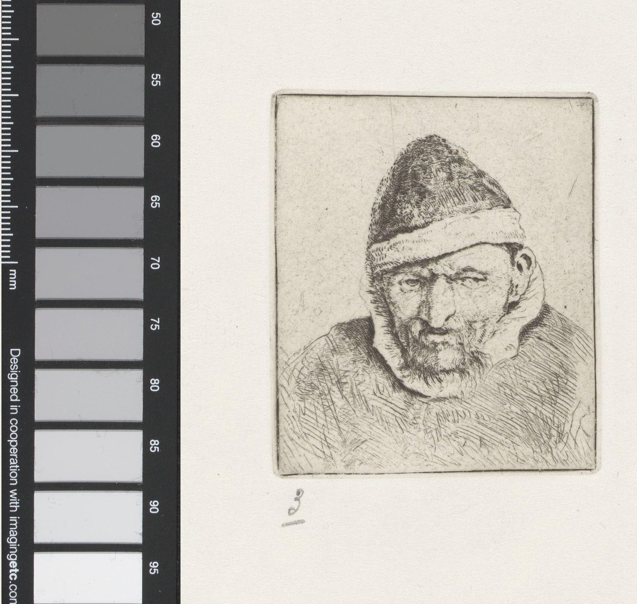 Byst av en gammal bonde med spetsig hatt av Adriaen van Ostade