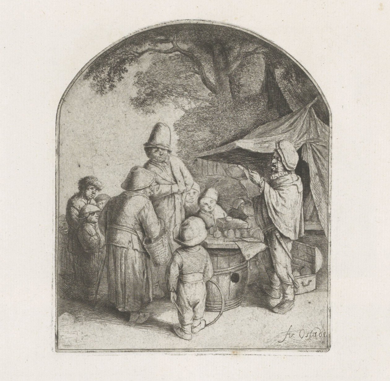 Figurer vid ett kvacksalvarestall av Adriaen van Ostade