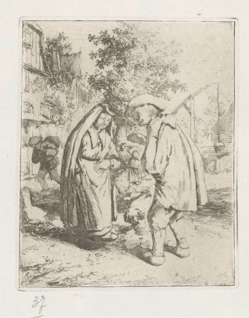 Man och kvinna i samtal av Adriaen van Ostade