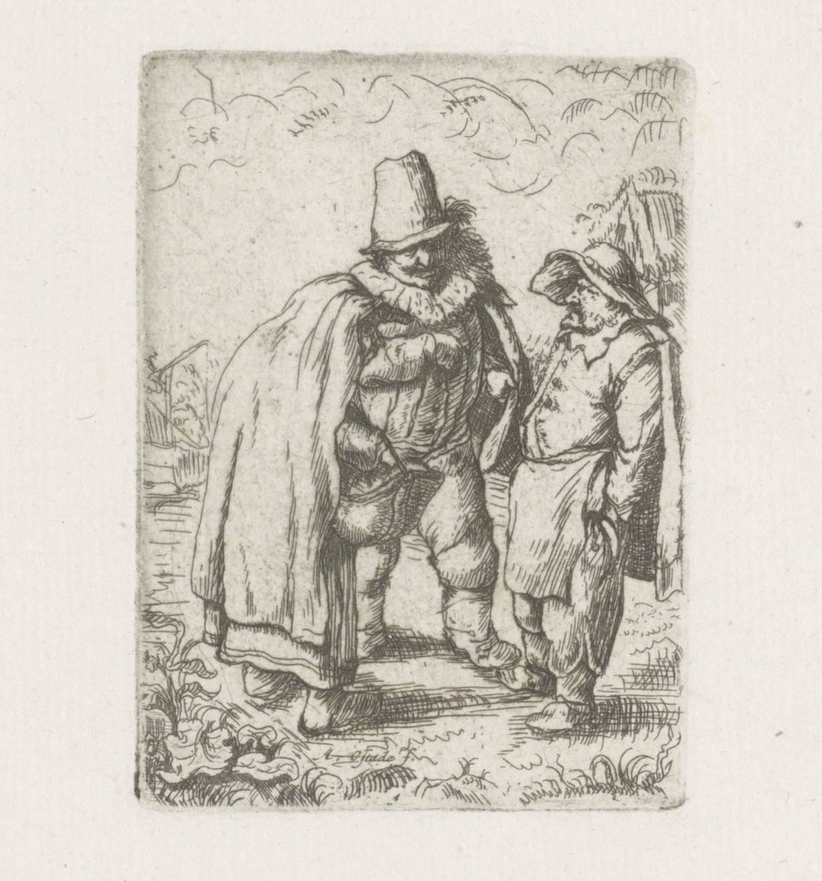 Man med veckad krage med ett bondepar av Adriaen van Ostade