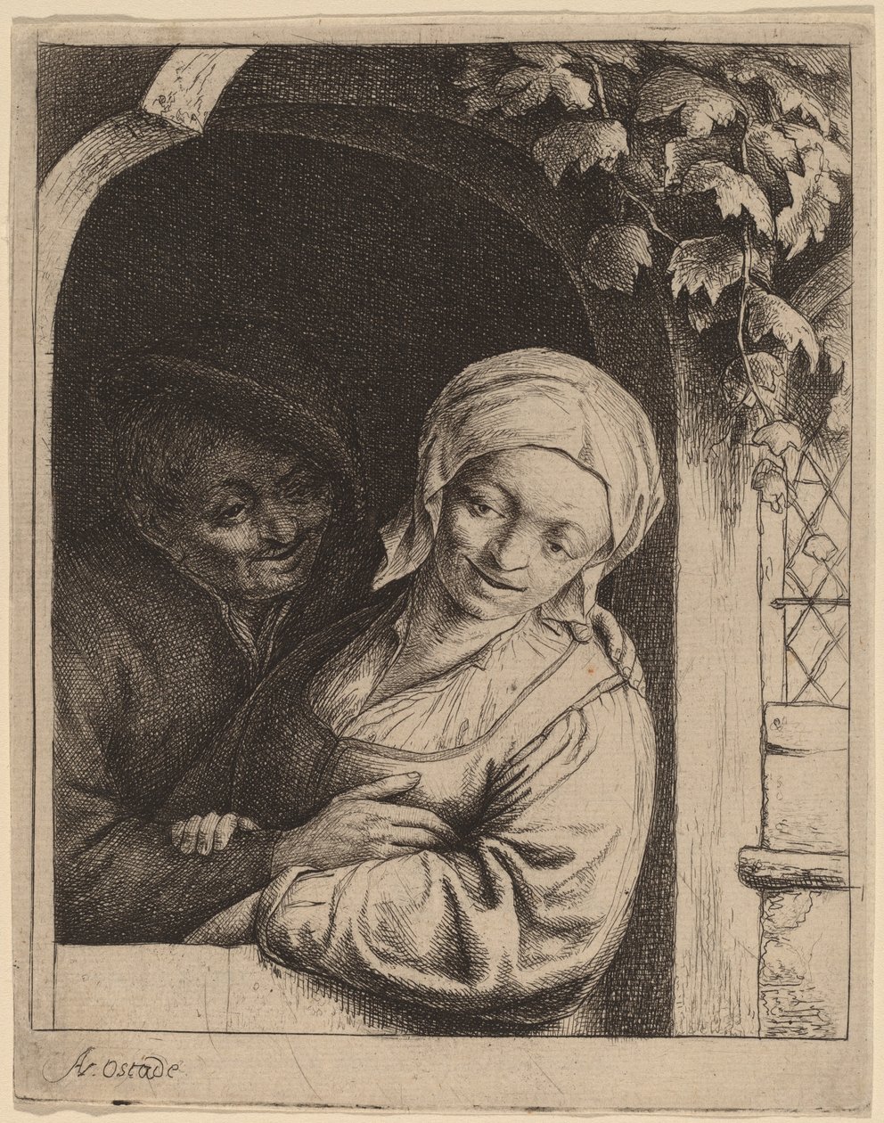 Bondepar i en dörröppning (Village Romance) av Adriaen van Ostade