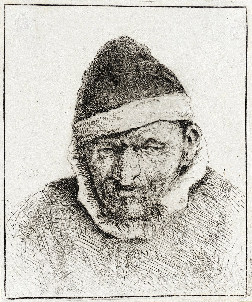 Bonde med spetsig pälsmössa av Adriaen van Ostade