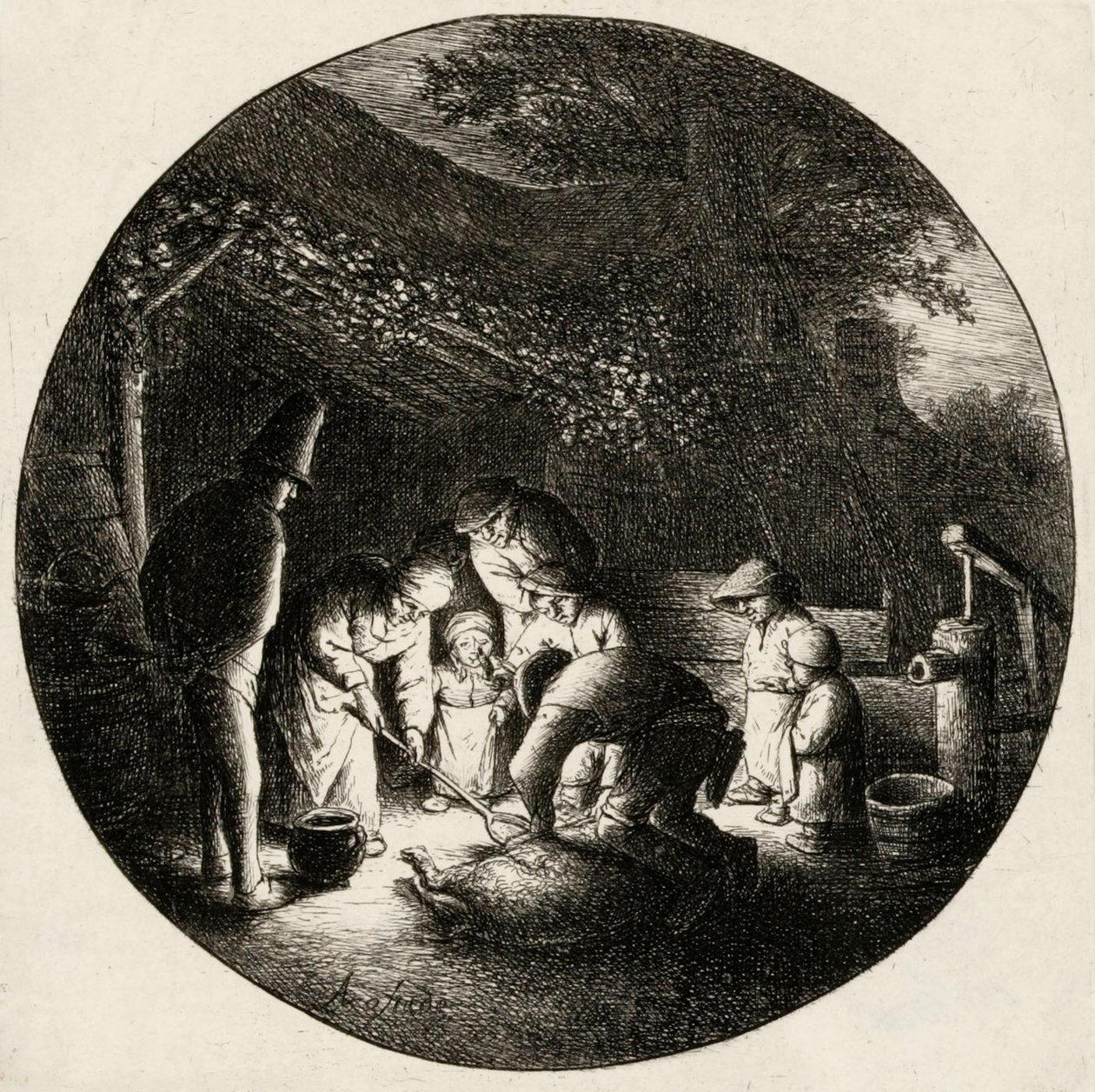 Slakt av en gris av Adriaen van Ostade