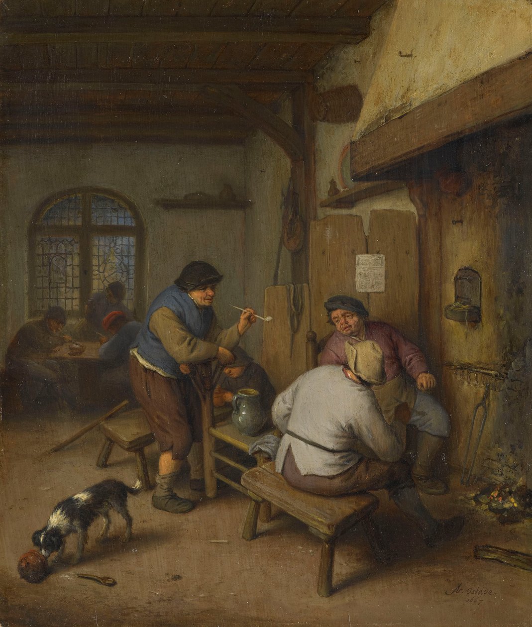 Tre bönder på en krog, runt en eld av Adriaen van Ostade