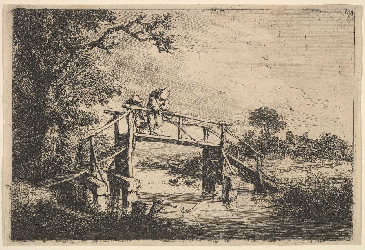Två sportfiskare på en bro, 1647. av Adriaen van Ostade