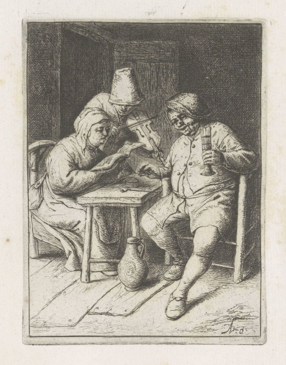 Violinist med ett par vid bordet Konserten av Adriaen van Ostade