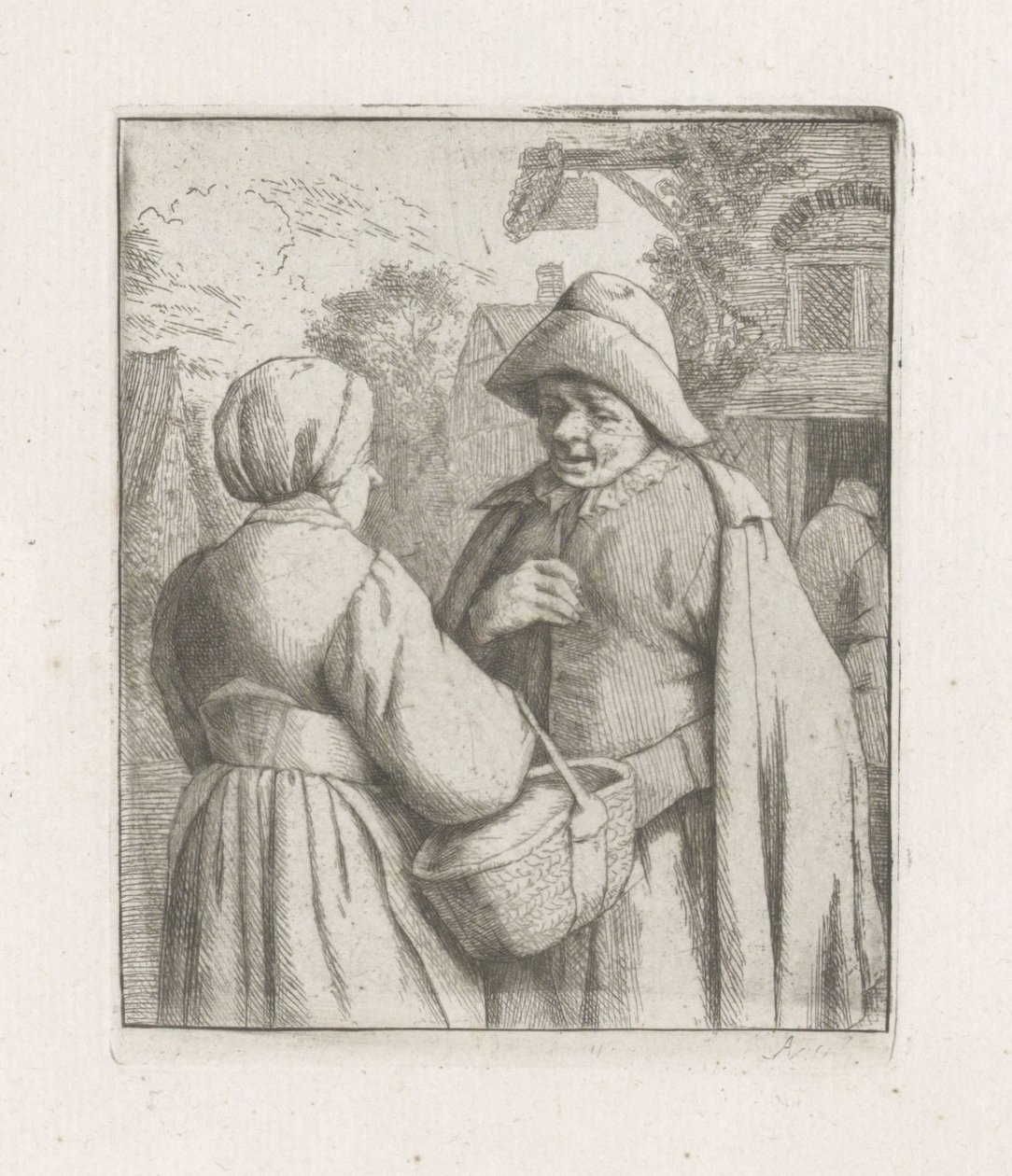 Kvinna och man pratar av Adriaen van Ostade
