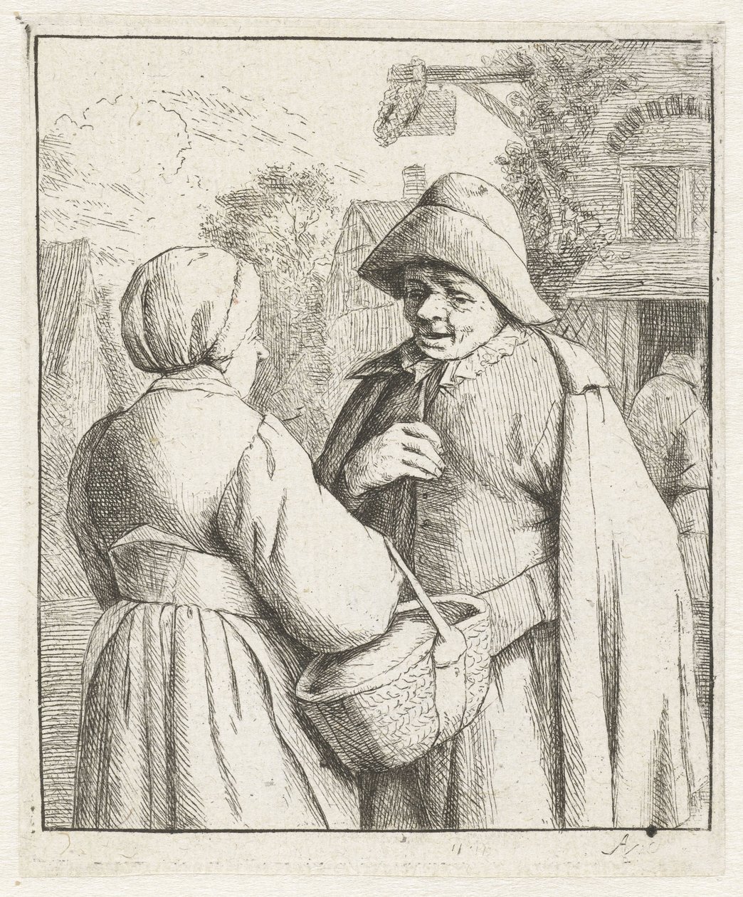 Kvinna och man pratar med varandra av Adriaen van Ostade
