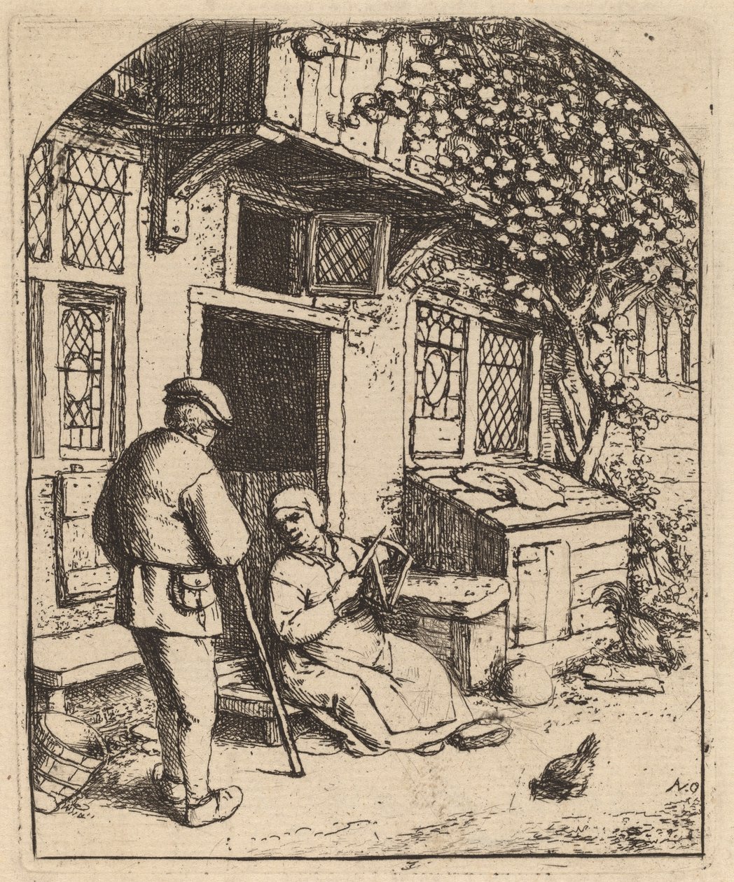 Kvinna som slingrar sig på en rulle (La Devideuse) av Adriaen van Ostade