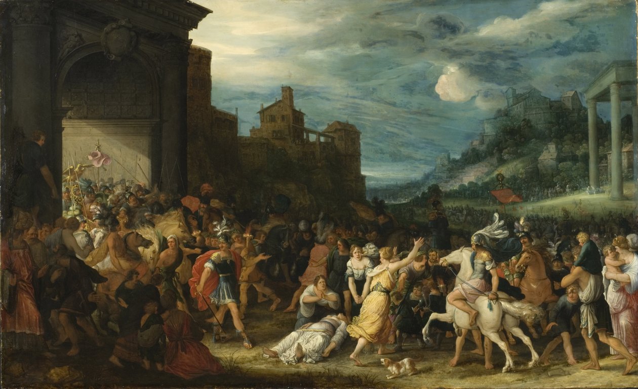 Les Horace enrent dans Rome - The Horatii Entering Rome, av Stalbemt, Adriaen, van (1580-1662). Olja på trä. Mått: 67x109 cm. Nationalmuseum Stockholm av Adriaen van Stalbemt