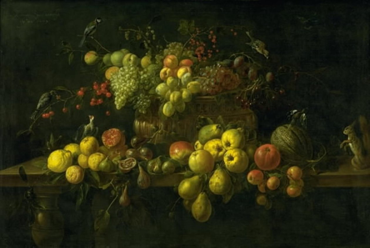 Stilleben med frukt på ett bord av Adriaen van Utrecht