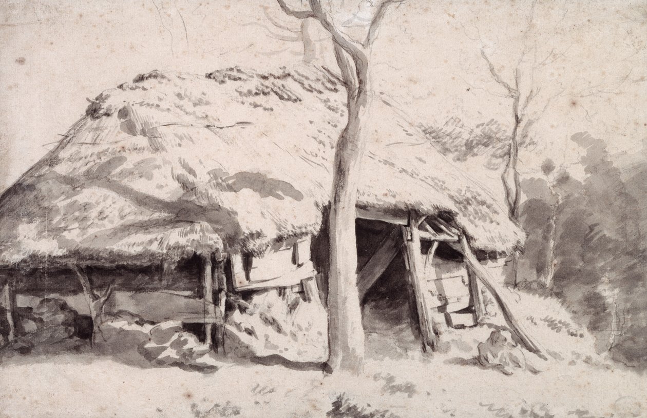 Ett fårhus i skogen (krita och tvätt) av Adriaen van de Velde