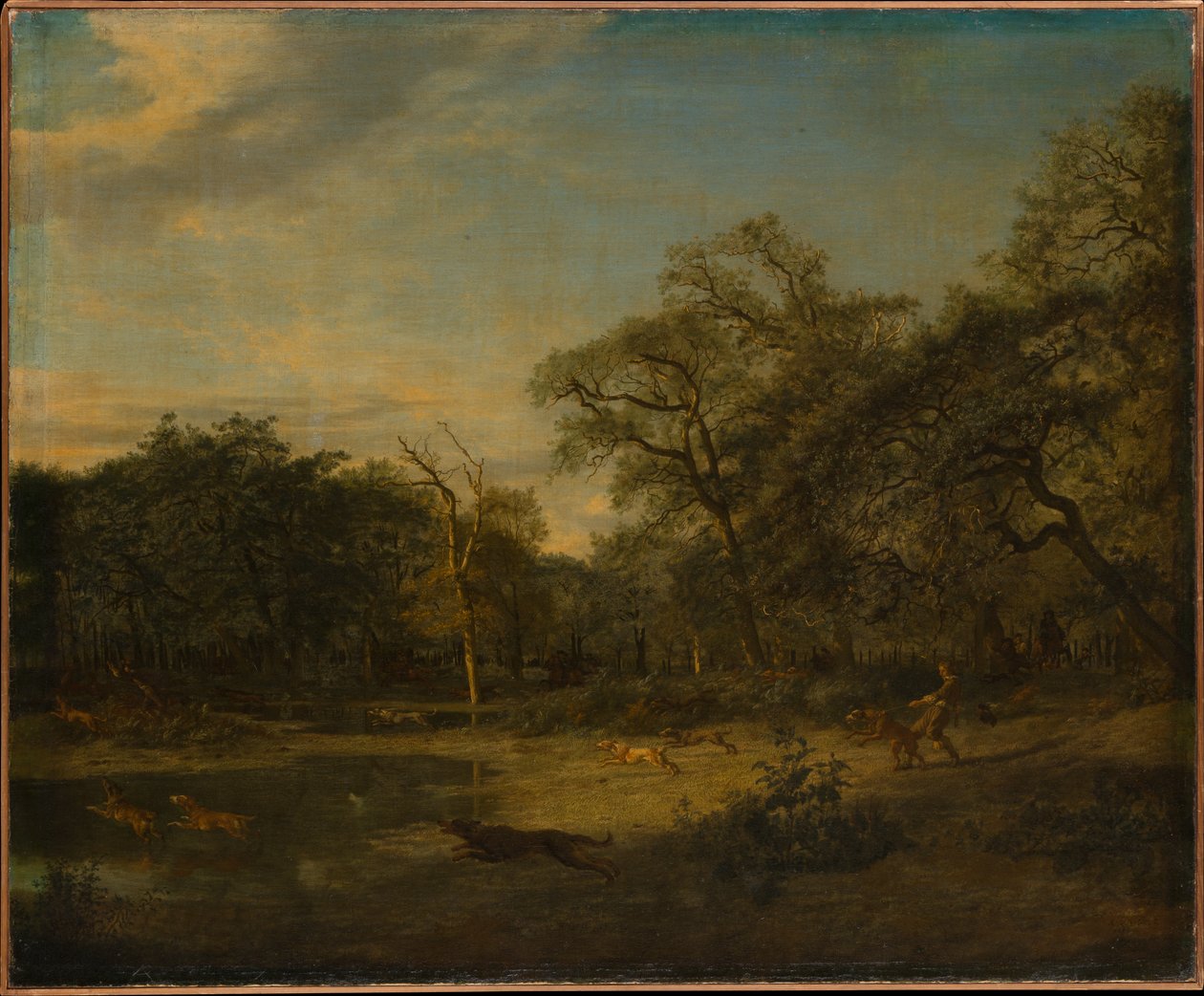 Hjortjakt i ett sumpigt skogslandskap av Adriaen van de Velde