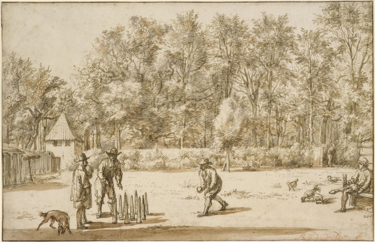 Tre män som spelar kägelspel av Adriaen van de Velde