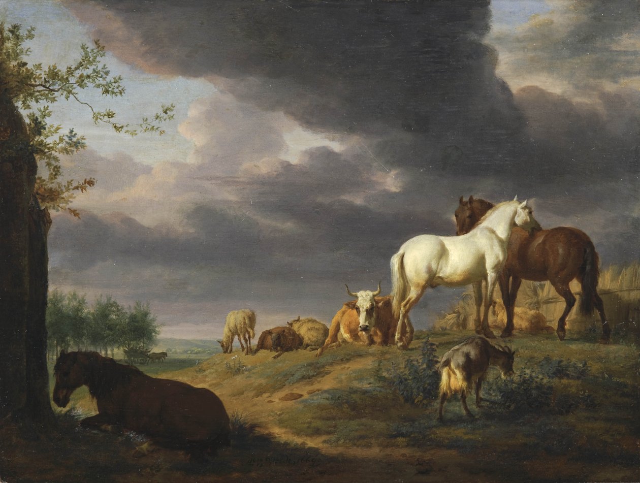 Dutch: Landskap med hästar och annan boskap Landskap med hästar och annan boskap av Adriaen van de Velde