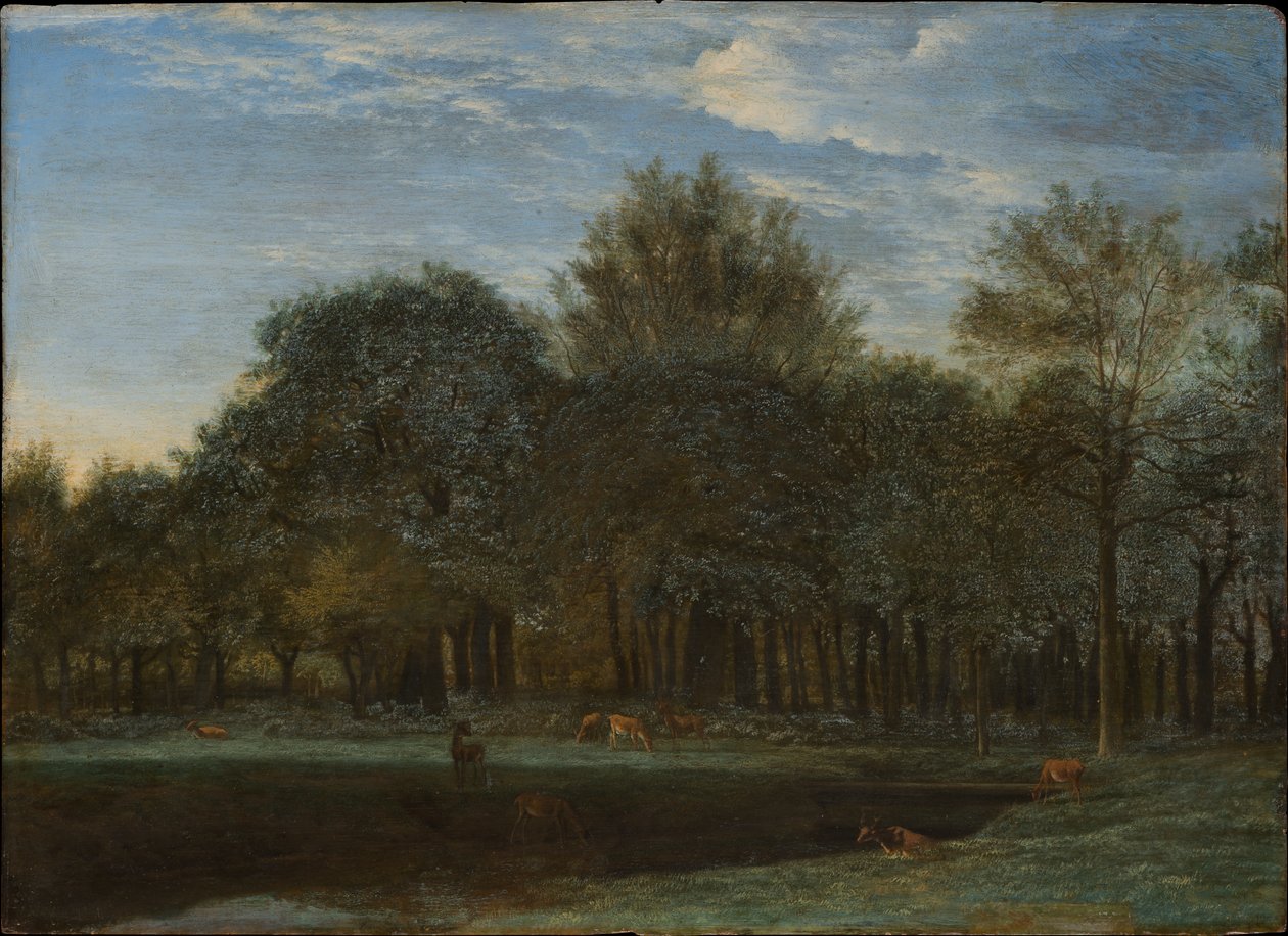 Skogsröjning med betande hjortar av Adriaen van de Velde