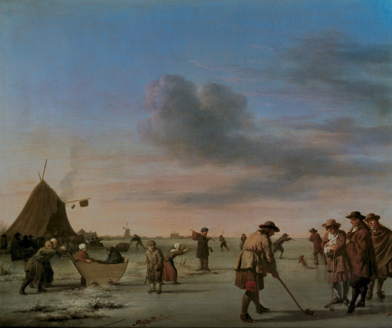Wachezaji gofu kwenye Ice karibu na Haarlem, 1668 (jopo)swed av Adriaen van de Velde