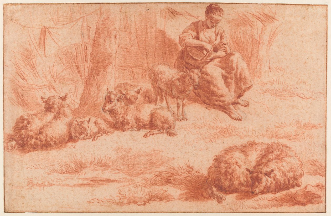 Fårherdinna med får av Adriaen van de Velde