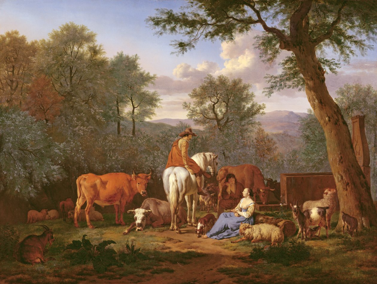 Landskap med boskap och figurer, 1664 av Adriaen van de Velde