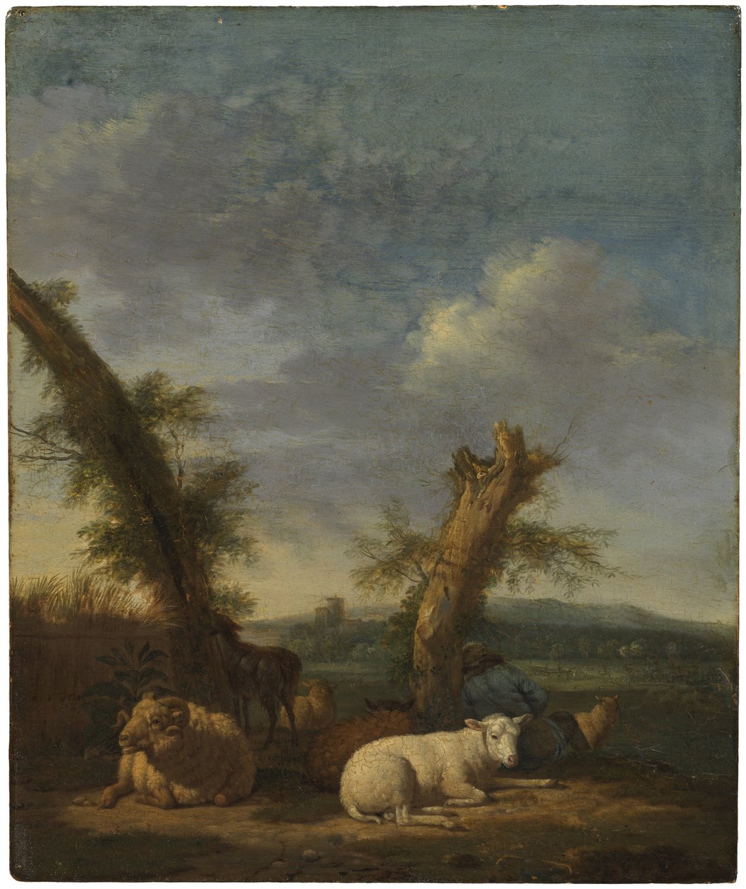 Landskap med får och en sovande herde av Adriaen van de Velde