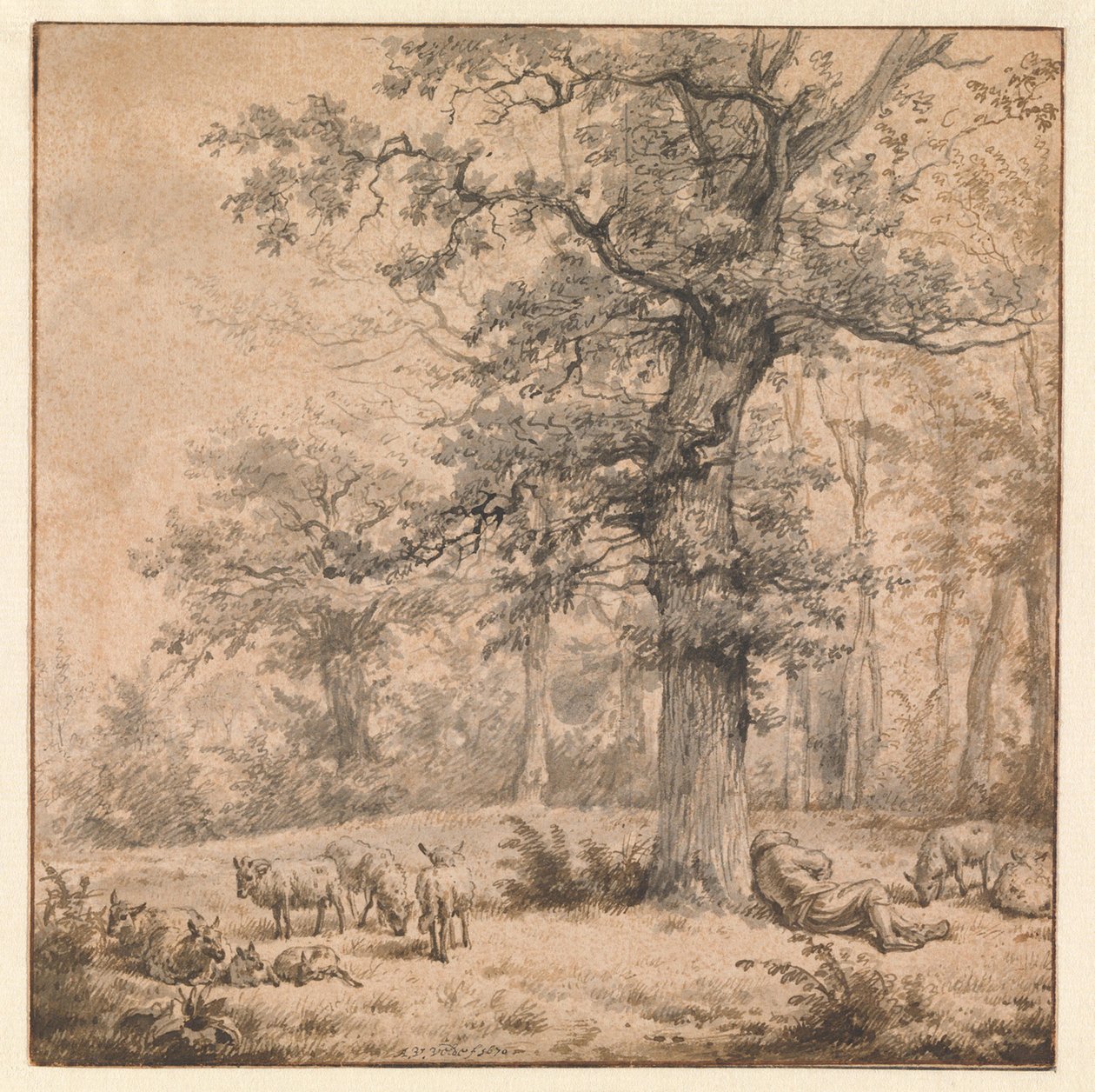 Landskap med en sovande herde av Adriaen van de Velde