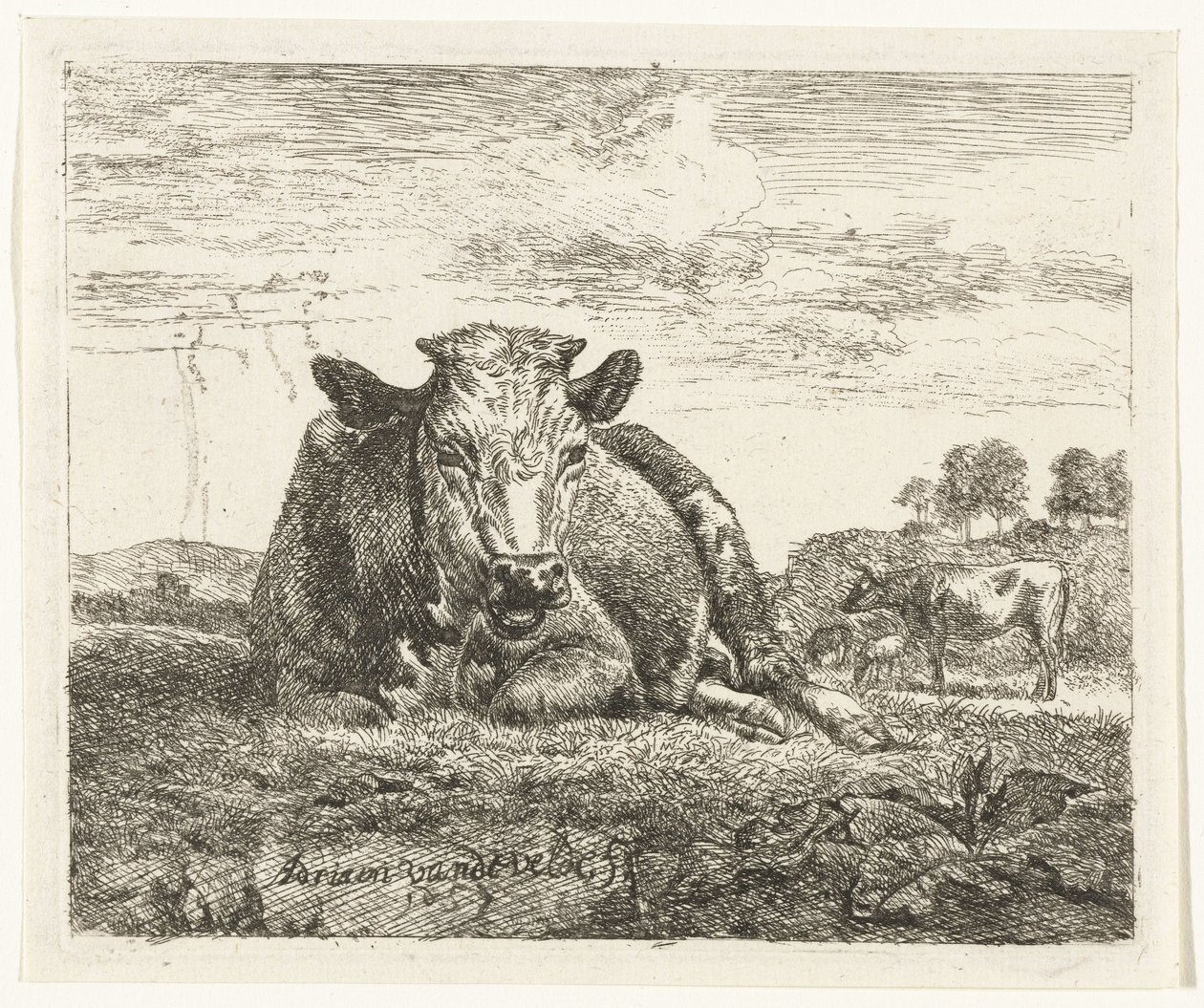 Liggande ko Olika djur (serietitel) av Adriaen van de Velde