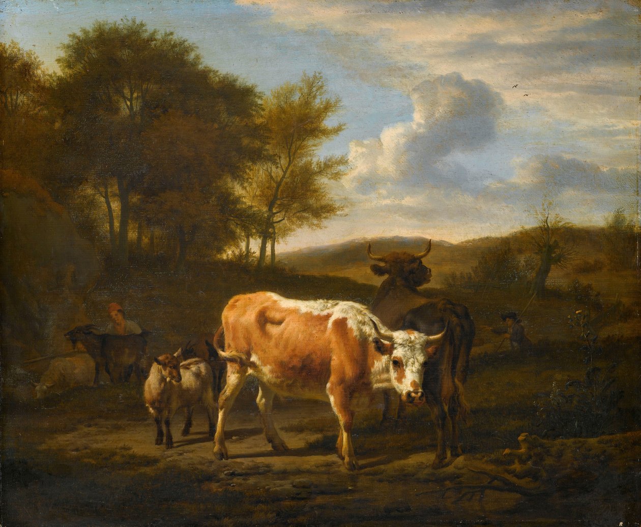 Bergigt landskap med kor av Adriaen van de Velde