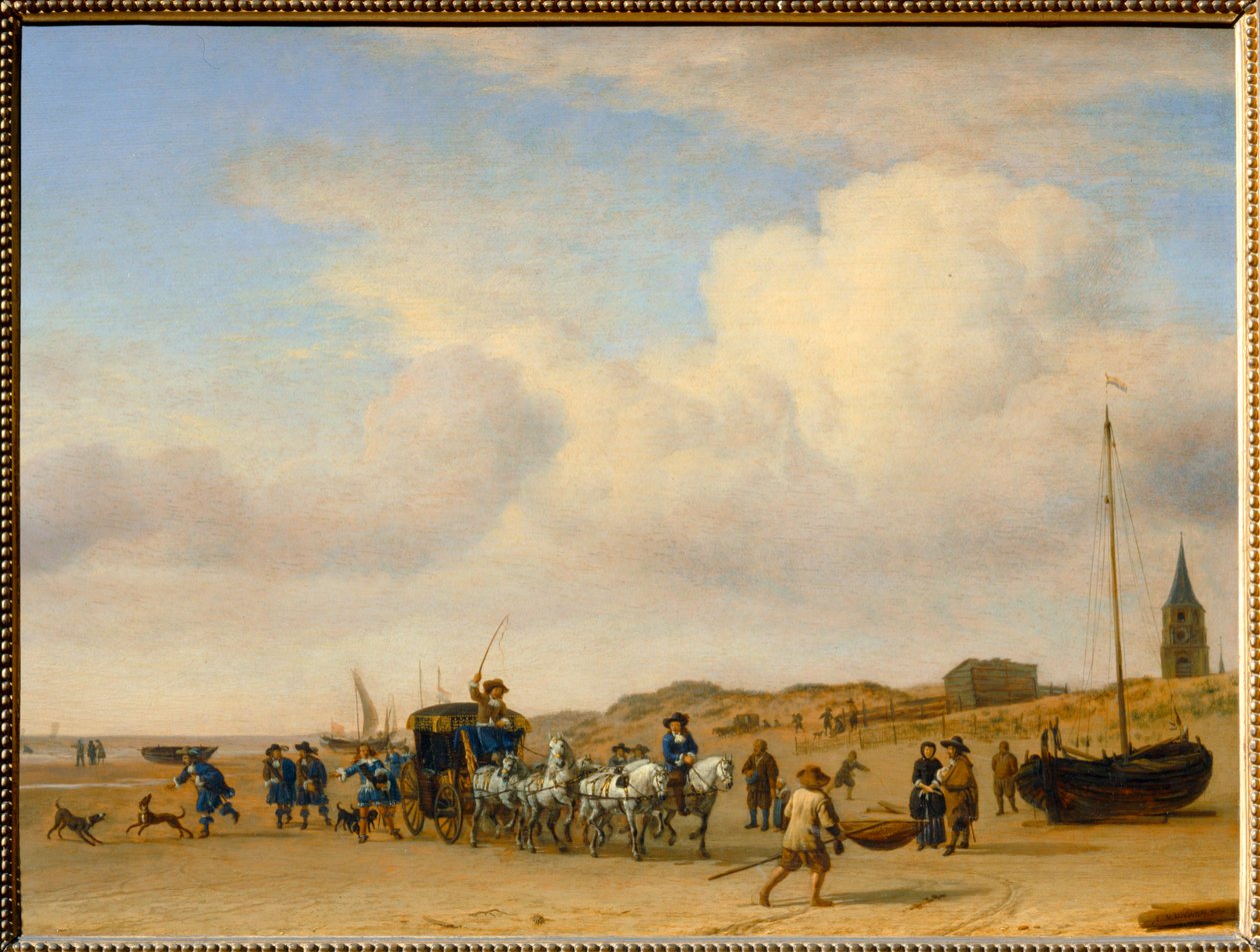Ädel besättning promenerar på stranden vid Scheveningen. 1660 ... av Adriaen van de Velde